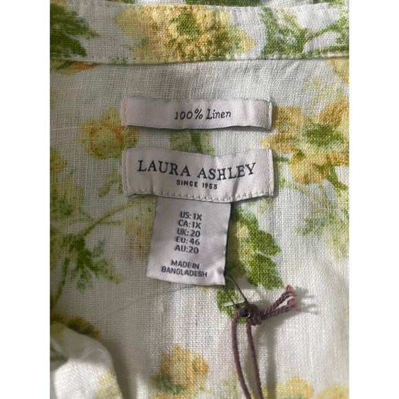 Laura Ashley‎ Floral Linen Tunic Top 3/4 Sleeve Collared Blouse 1X New - Picture 5 of 10